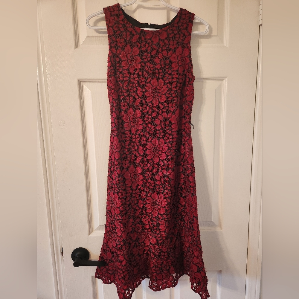 Karl Lagerfeld Red Crochet Overlay Dress Size Small